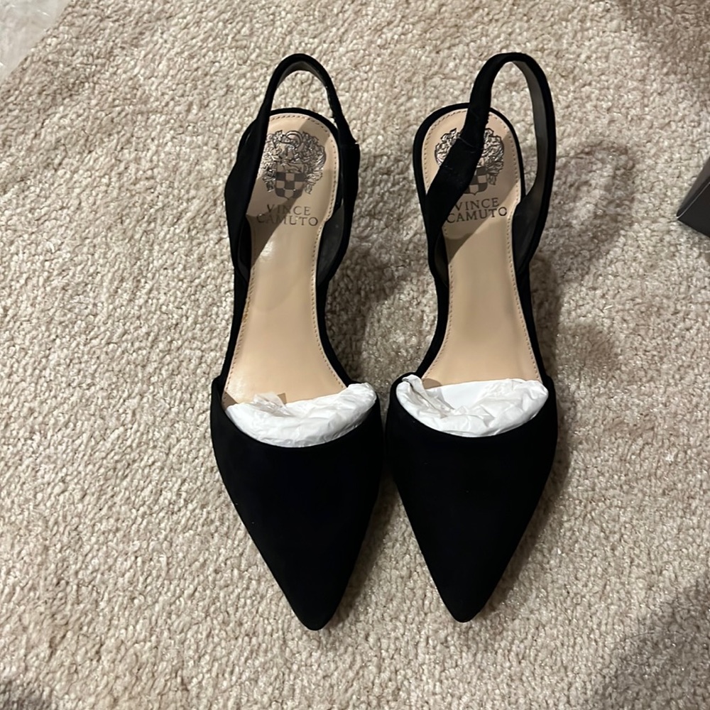 Vince Camuto black suede sling on heels Kolissa pumps!! NWT in box